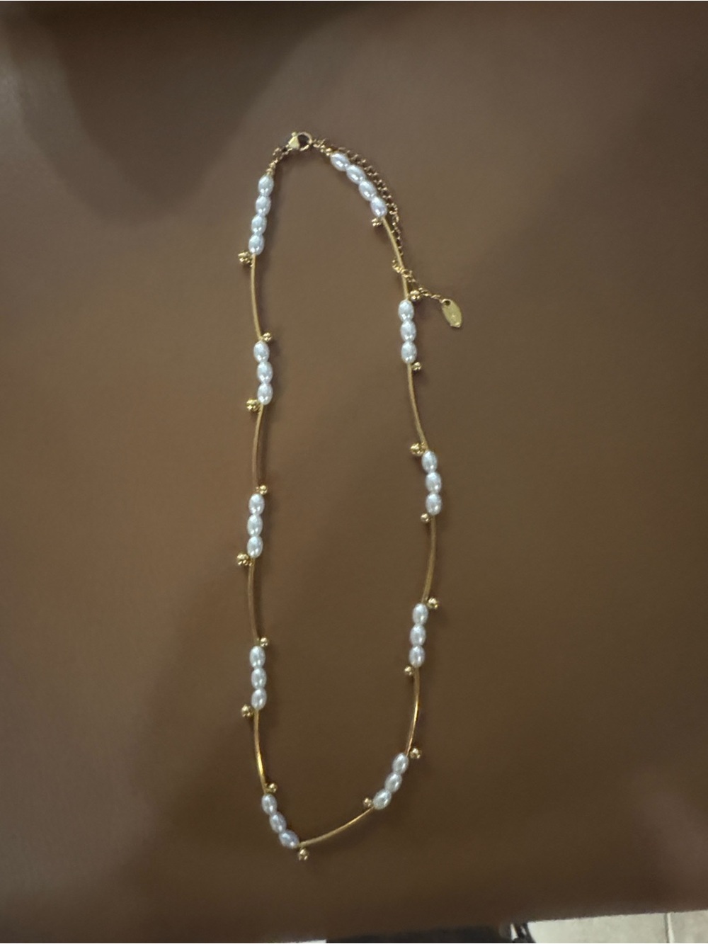 Gold Pearl Station Necklace for Women